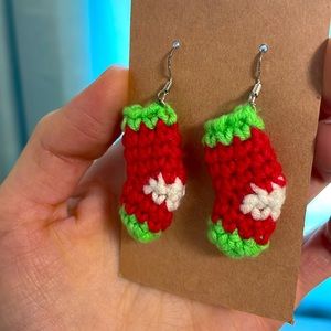 Crochet Christmas Stocking Earrings 🎄 1.5 inches